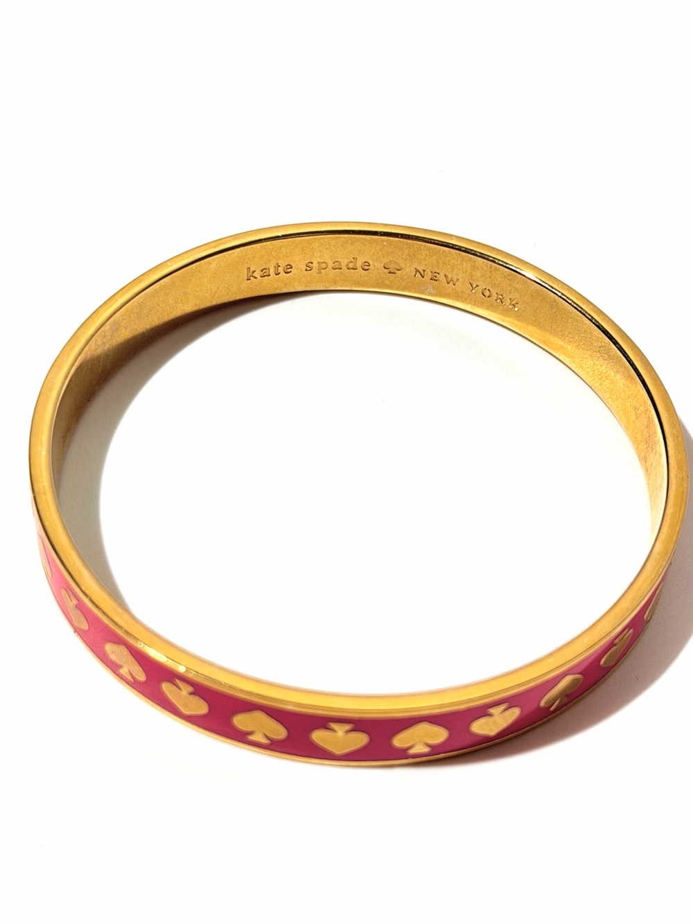 2 kate spade ♠️ gold-tone hot to trot spade bangle bracelets - white pink enamel - Picture 4 of 8